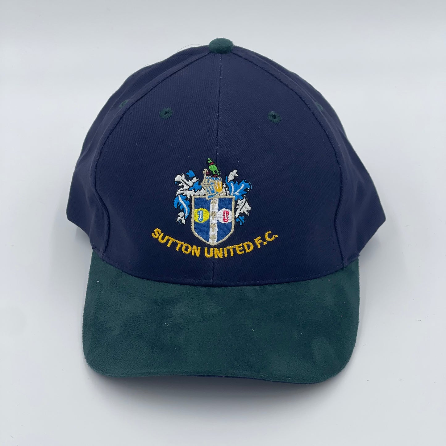 Navy Baseball Cap with Green Suede Peak