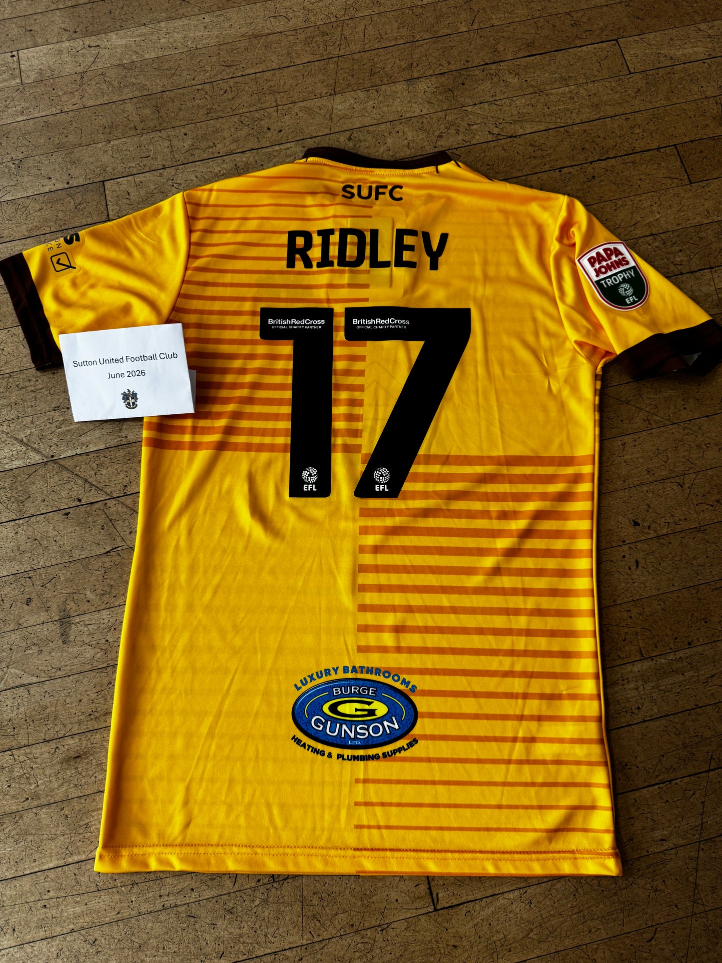 Matthew Ridley Home Shirt 2022-2023, Papa Johns Trophy