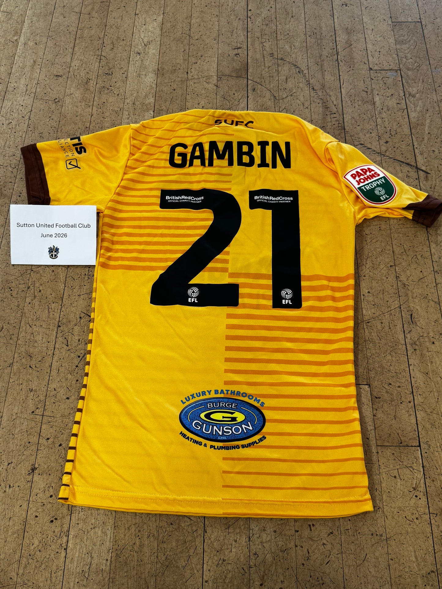 Luke Gambin Home Shirt 2022-2023, Papa John's Trophy